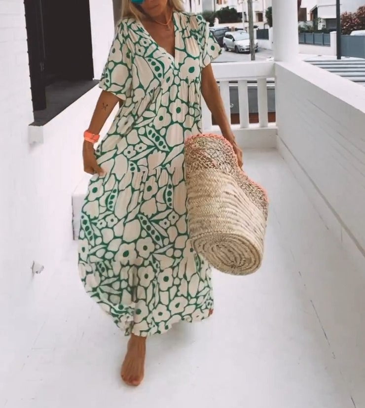 SummerBloom – Short Sleeve Printed Dress