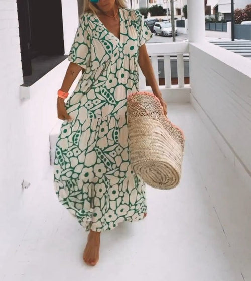SummerBloom – Short Sleeve Printed Dress