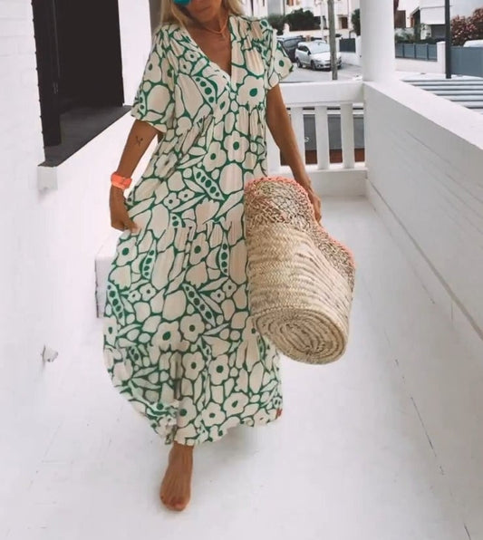 SummerBloom – Short Sleeve Printed Dress