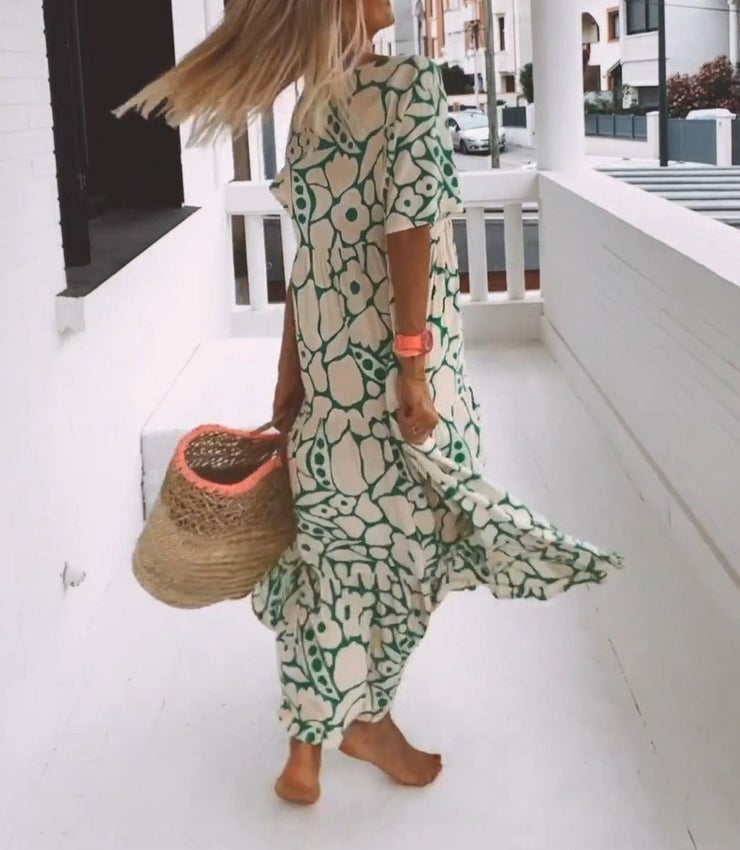 SummerBloom – Short Sleeve Printed Dress
