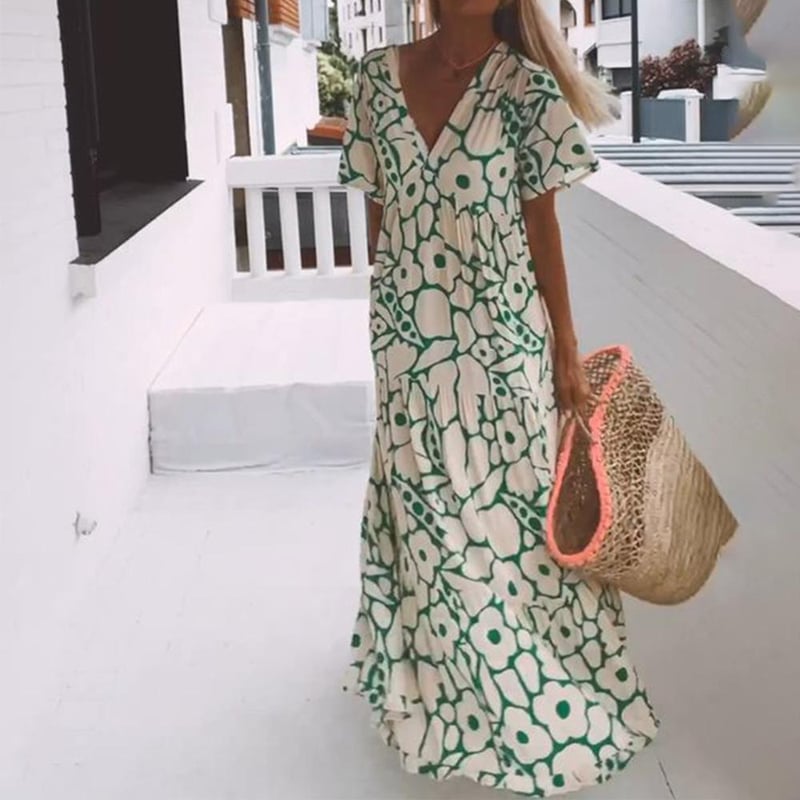 SummerBloom – Short Sleeve Printed Dress