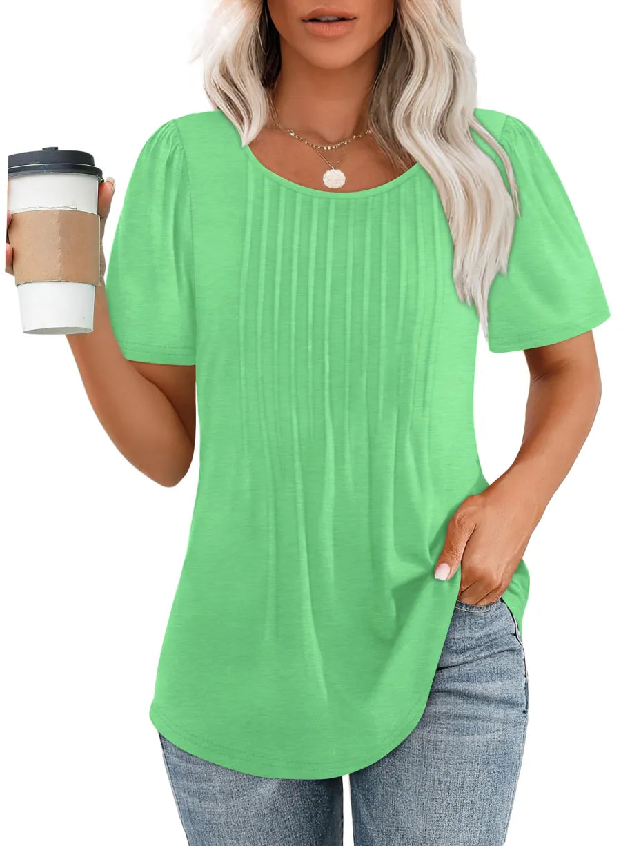 ChicEase – Dressy Casual Pleated Scoop Neck Blouse