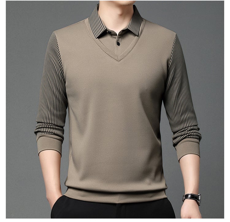 DualLayer – Striped Lapel Two-Piece Style Shirt