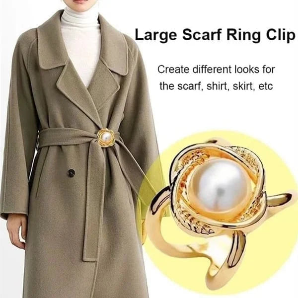 PearlBloom – Elegant Floral Scarf Ring Clip with Pearls