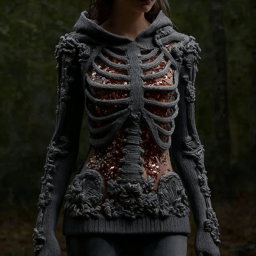 SkullBloom – Gothic Floral Hooded Sweater