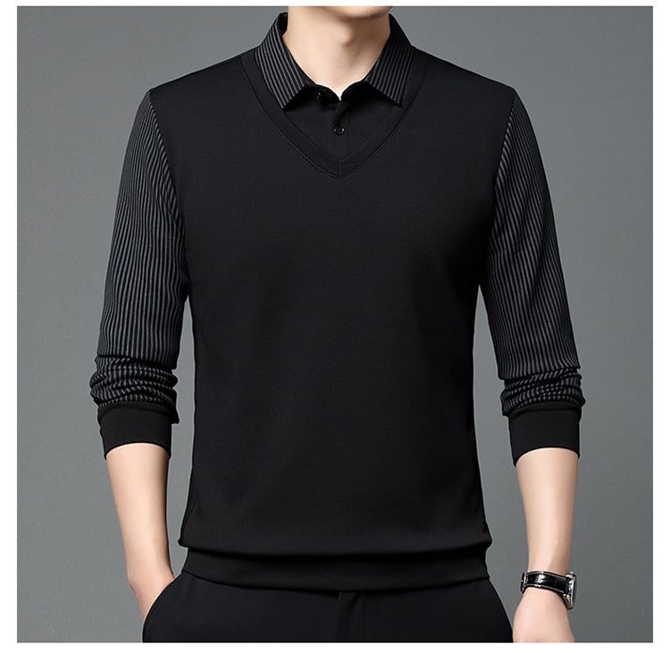 DualLayer – Striped Lapel Two-Piece Style Shirt