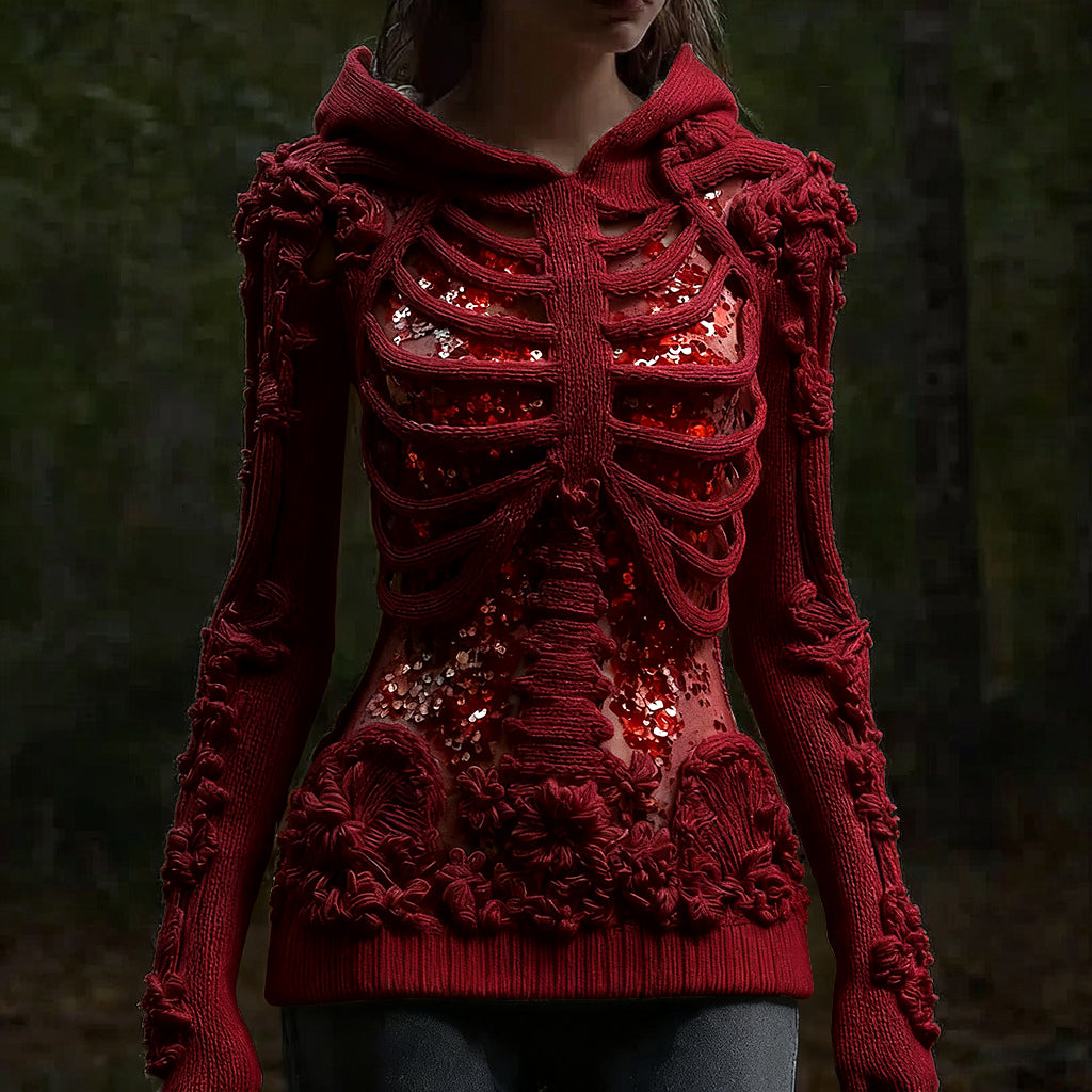 SkullBloom – Gothic Floral Hooded Sweater