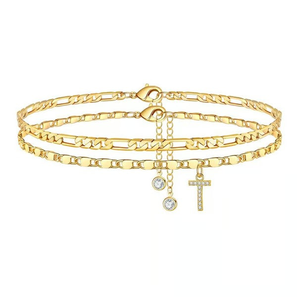 CharmLuxe – Letter Layered Ankle Bracelet Set