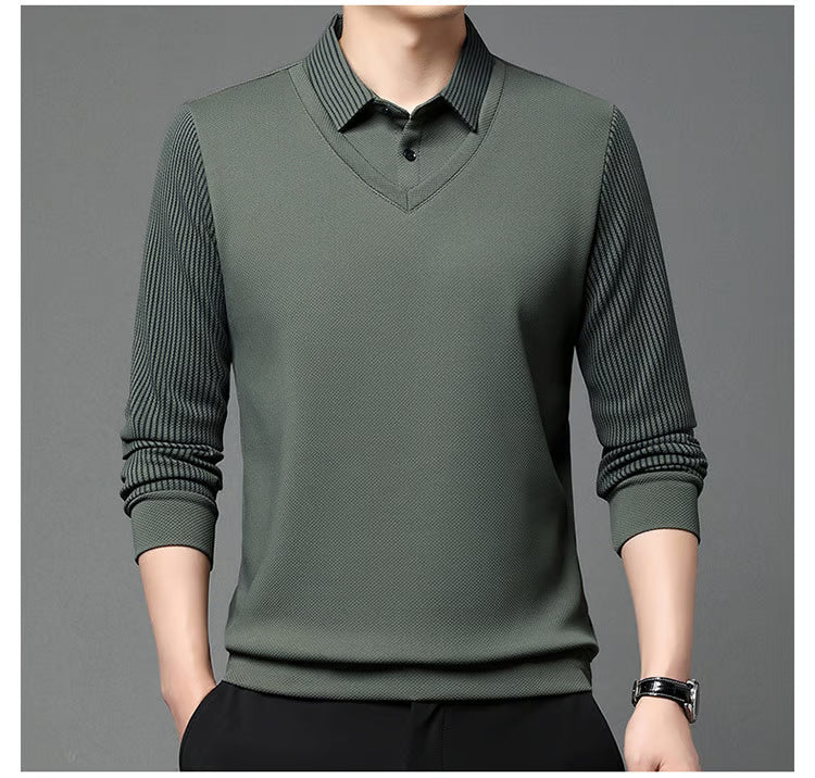 DualLayer – Striped Lapel Two-Piece Style Shirt