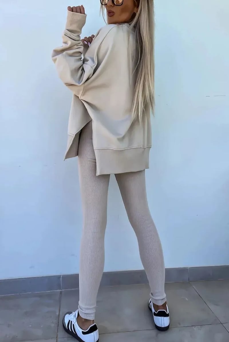 SoftEase | Comfy Slit Sweatshirt Two-Piece Set