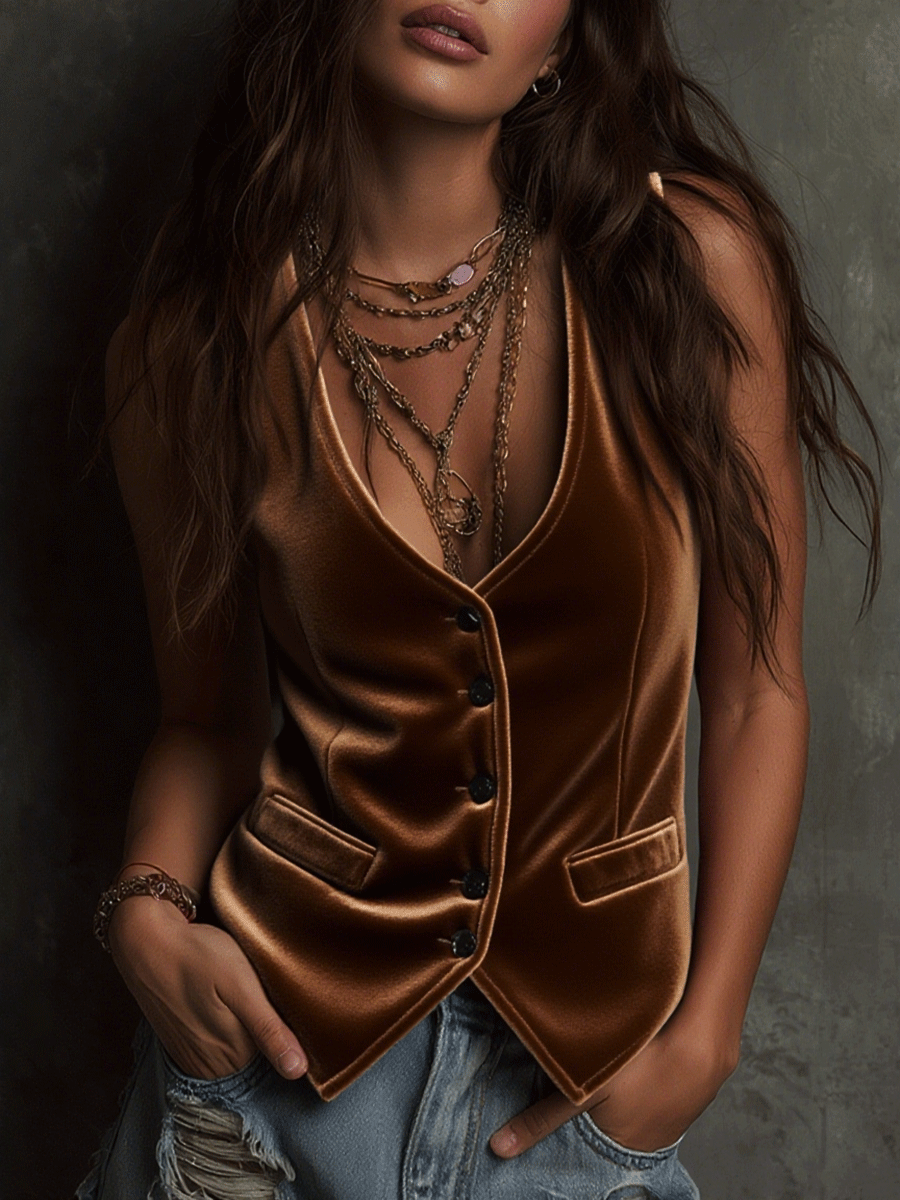 RoséMuse – Bright Bohemian Velvet Vest