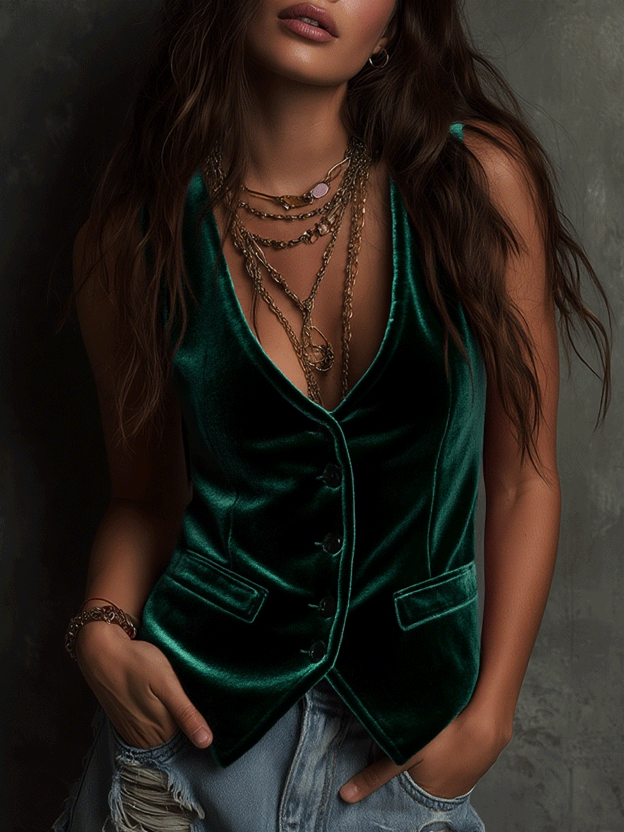 RoséMuse – Bright Bohemian Velvet Vest