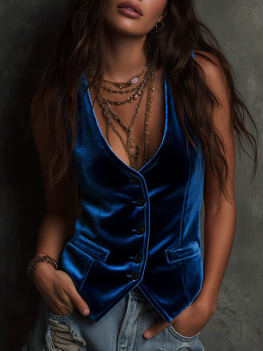 RoséMuse – Bright Bohemian Velvet Vest