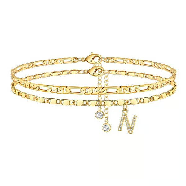 CharmLuxe – Letter Layered Ankle Bracelet Set
