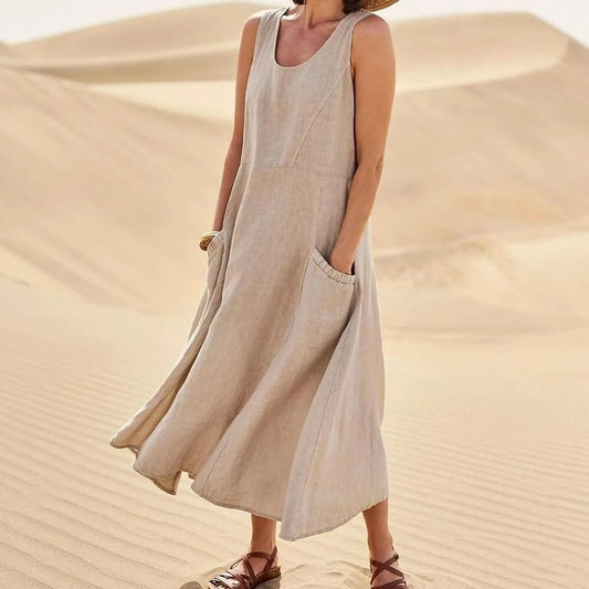BreezeLoom – Sleeveless Cotton Linen Dress