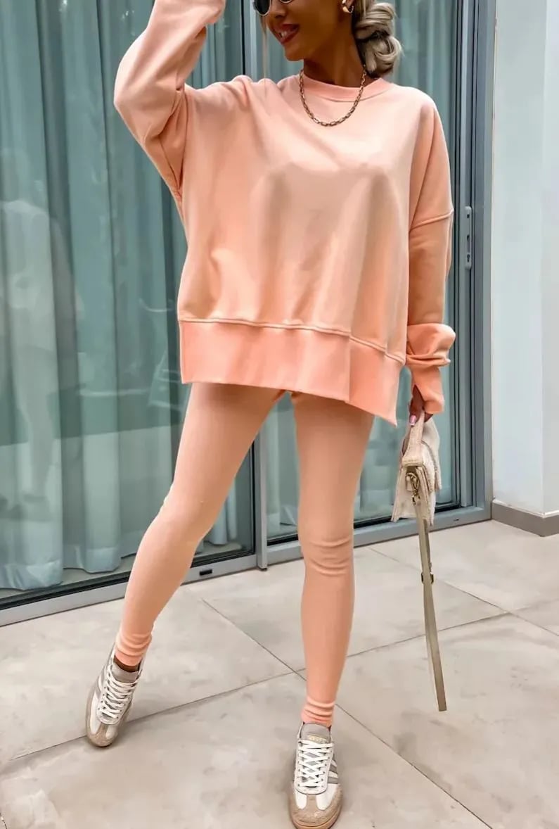 SoftEase | Comfy Slit Sweatshirt Two-Piece Set