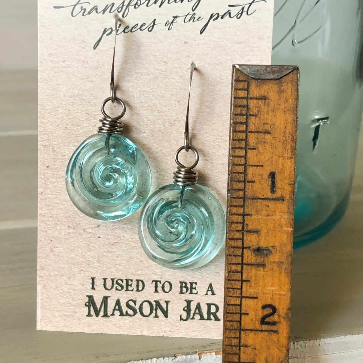 SpiralGleam – Recycled Glass Mason Jar Earrings