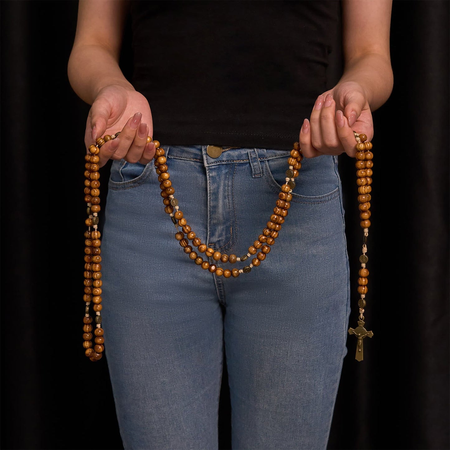Christianartworkshop 15/20 Decade Olive Wood Rosary with St. Benedict, Crucifix & Waist Chain Design—Divine Devotion in Dual Use - image 8