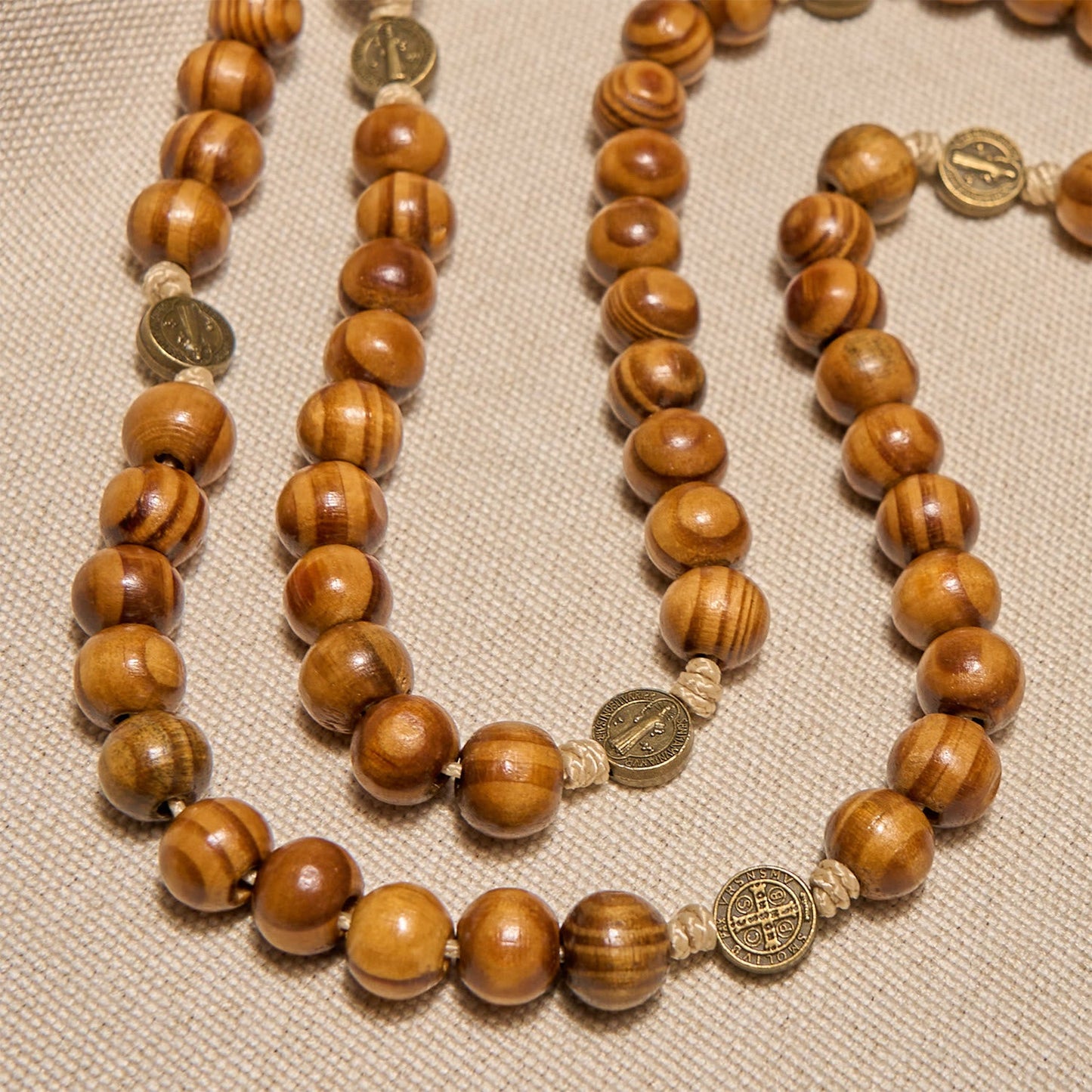 Christianartworkshop 15/20 Decade Olive Wood Rosary with St. Benedict, Crucifix & Waist Chain Design—Divine Devotion in Dual Use - image 5