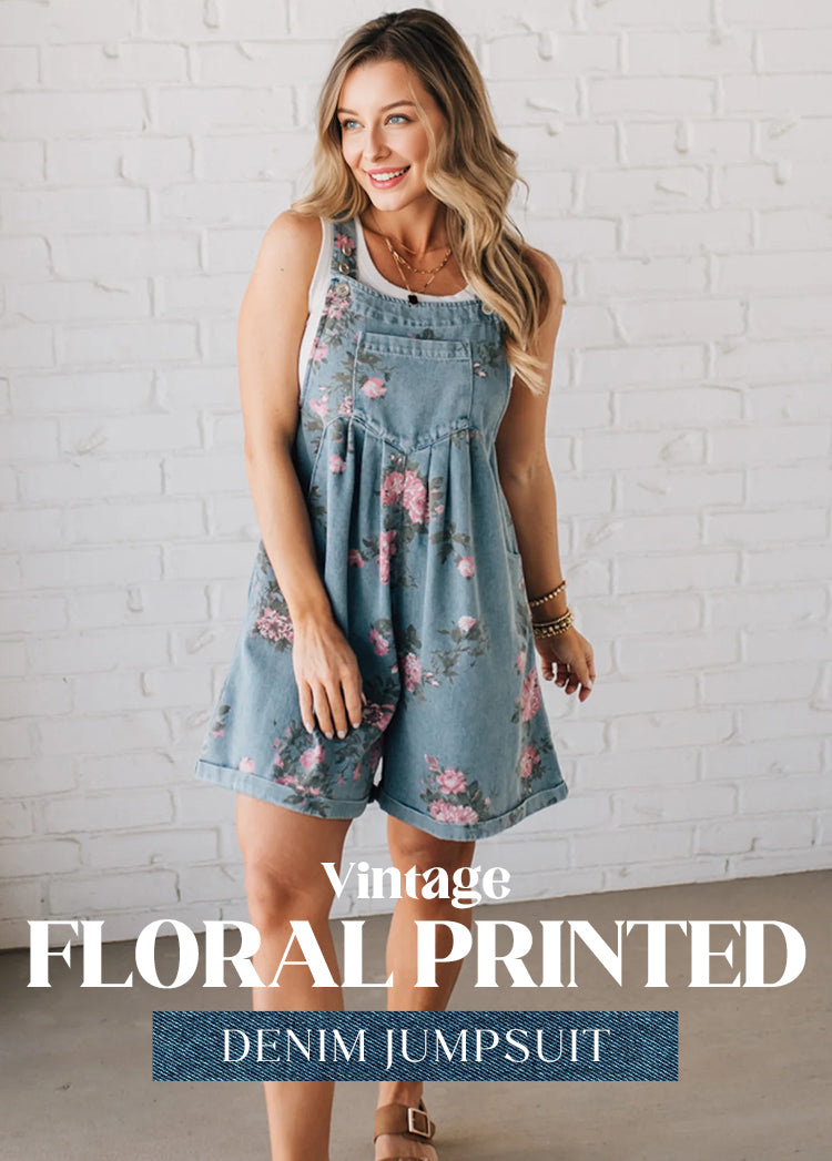 BloomDenim – Vintage Floral Printed Jumpsuit