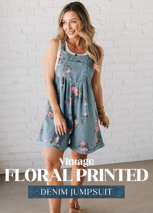 BloomDenim – Vintage Floral Printed Jumpsuit