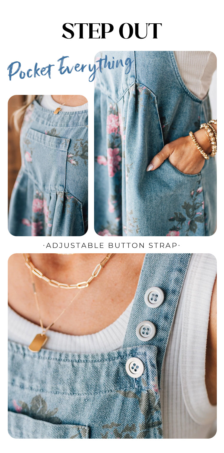 BloomDenim – Vintage Floral Printed Jumpsuit
