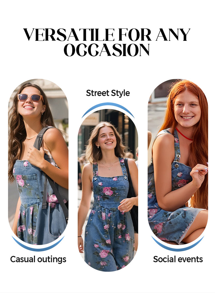 BloomDenim – Vintage Floral Printed Jumpsuit