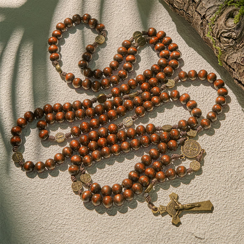 Christianartworkshop 15/20 Decade Olive Wood Rosary with St. Benedict, Crucifix & Waist Chain Design—Divine Devotion in Dual Use - image 16