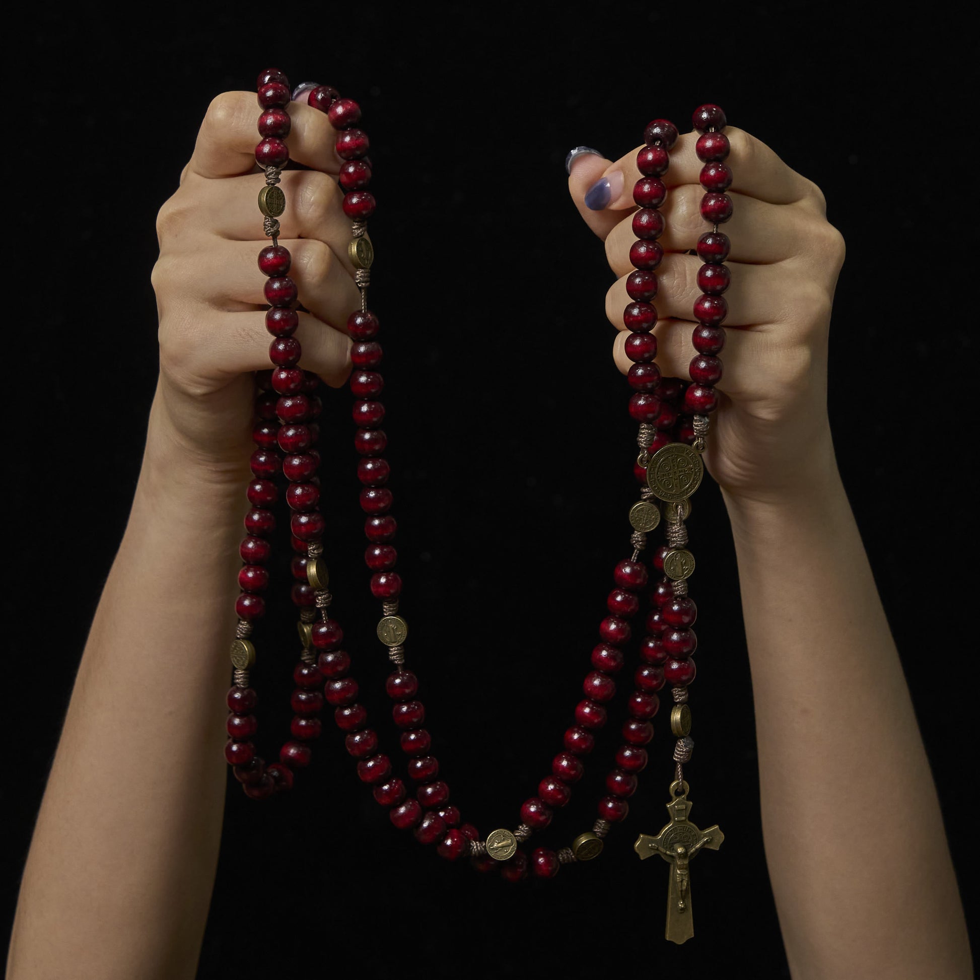 Christianartworkshop 15/20 Decade Olive Wood Rosary with St. Benedict, Crucifix & Waist Chain Design—Divine Devotion in Dual Use - image 11