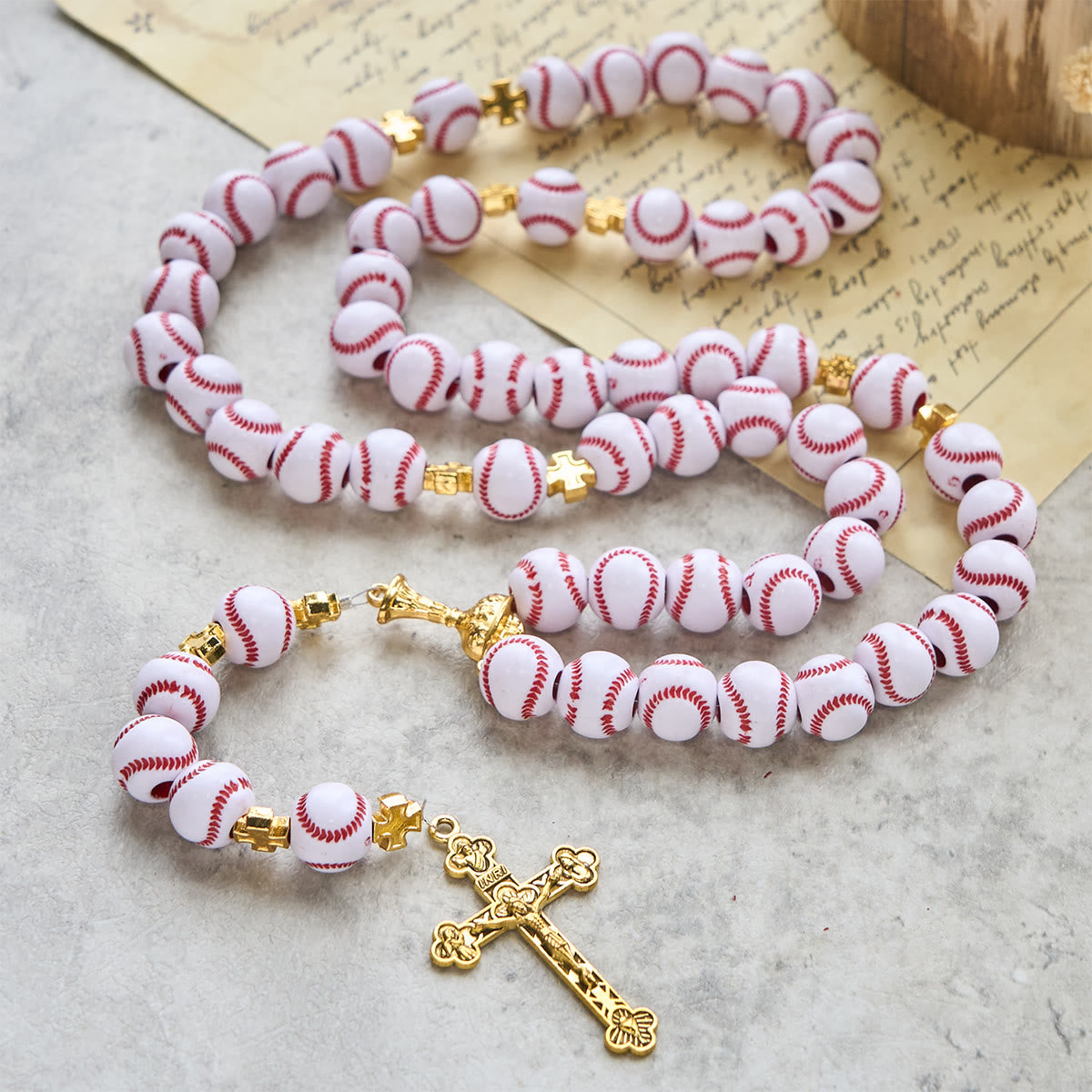 Christianartworkshop Blessed Miniature Baseball Beads Rosary with Golden Holy Chalice & Crucifix: Merge Faith and Sport - image 4