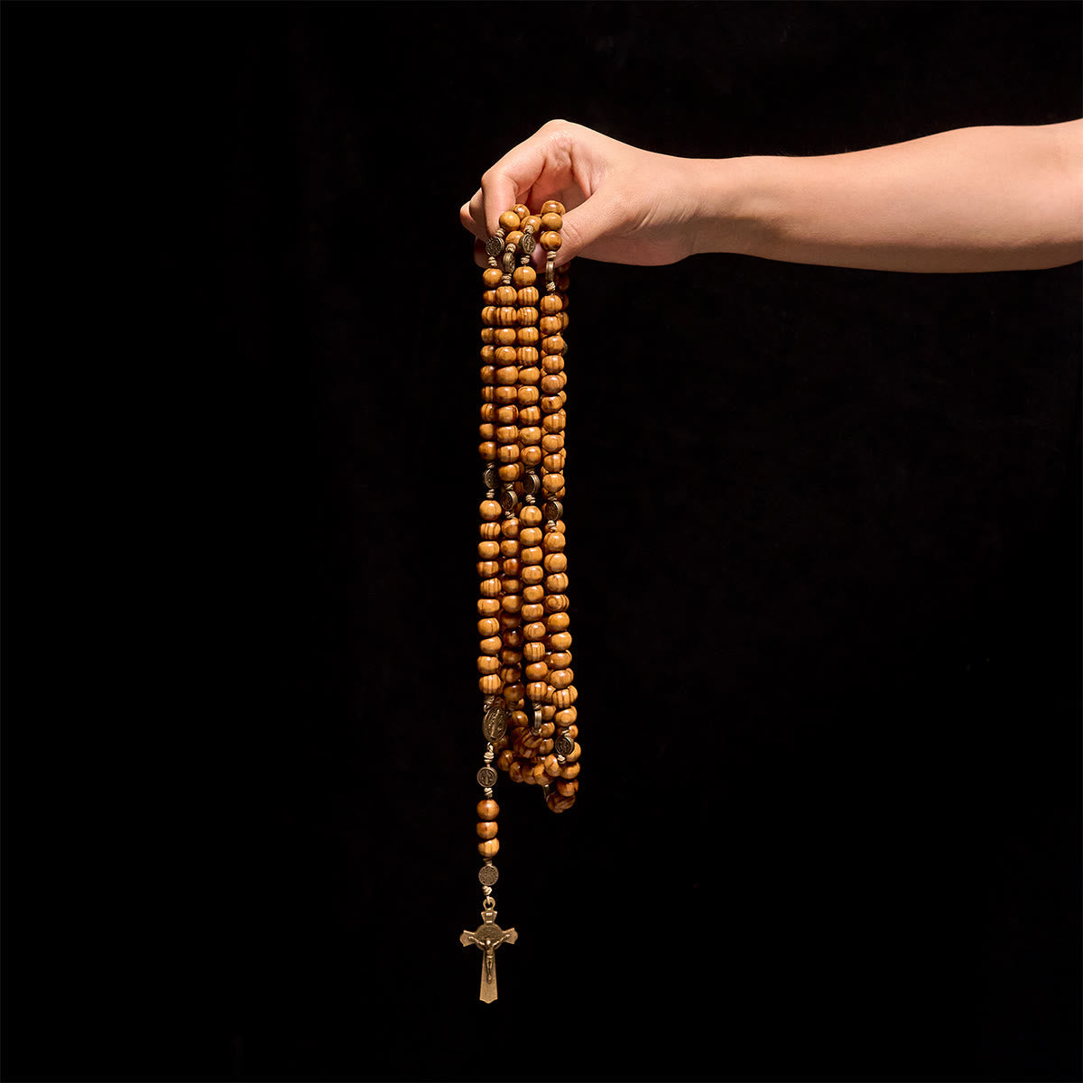 Christianartworkshop 15/20 Decade Olive Wood Rosary with St. Benedict, Crucifix & Waist Chain Design—Divine Devotion in Dual Use - image 22