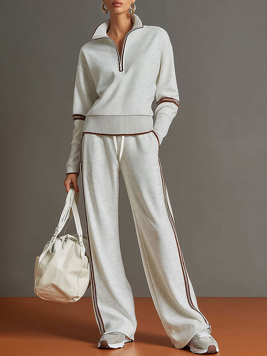 VintageFlex – Wide-Leg Pants & Half-Zip Sweatshirt Set