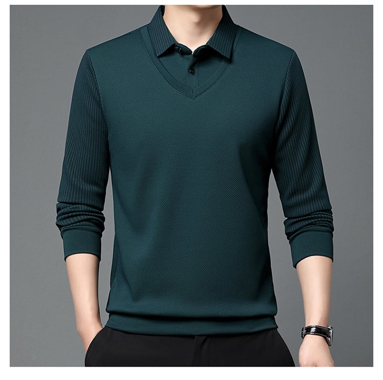 DualLayer – Striped Lapel Two-Piece Style Shirt