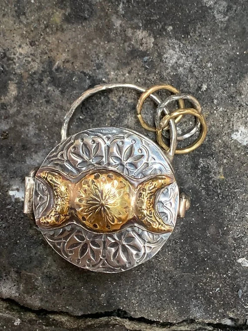 LunaRoots – Triple Moon Silver Locket with Tree of Life