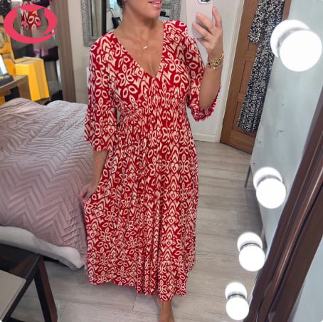 BohoChic – Printed V Neck Wrap Maxi Dress