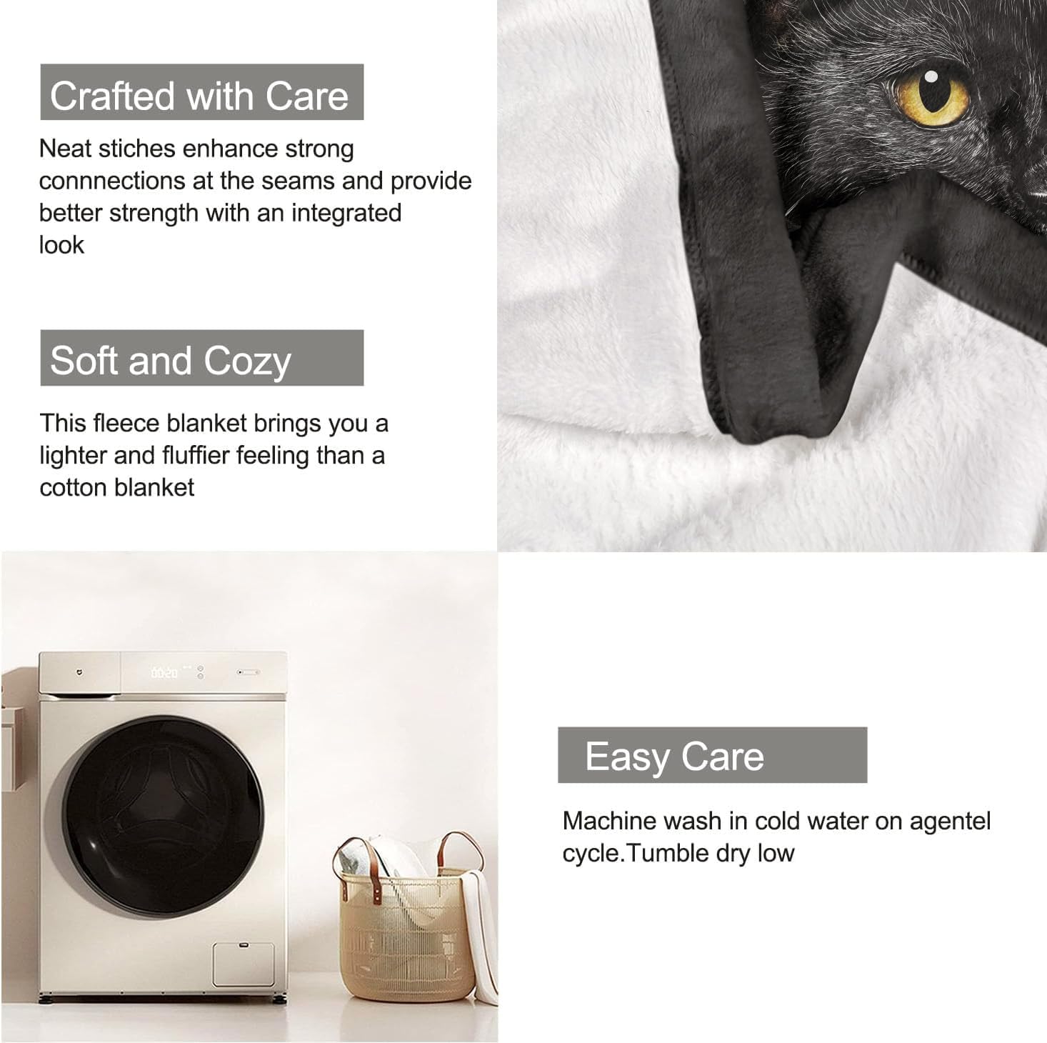 MidnightPurr – Black Cat Flannel Blanket