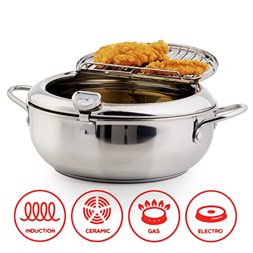 FryMaster – Stainless Steel Pot with Thermometer & Drip Drainer