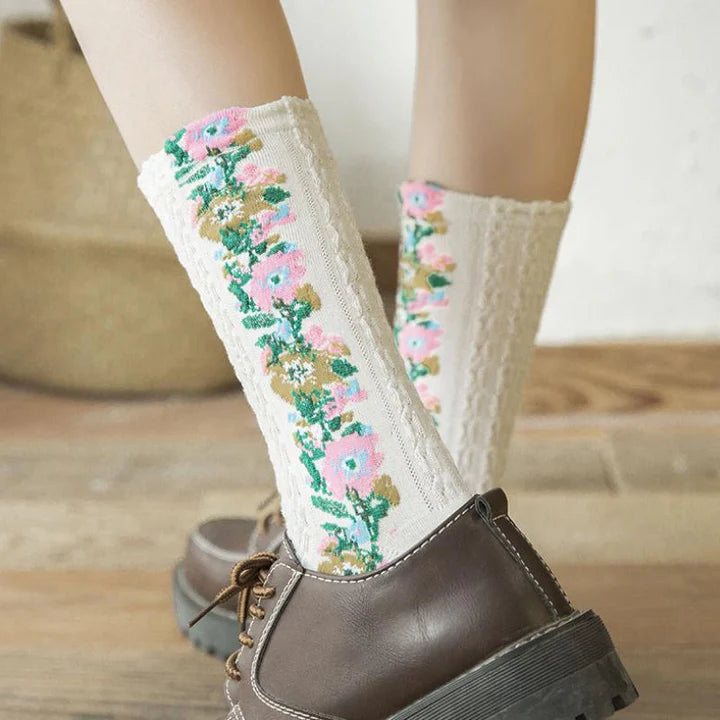 BloomKnit – Vintage Embroidered Floral Socks