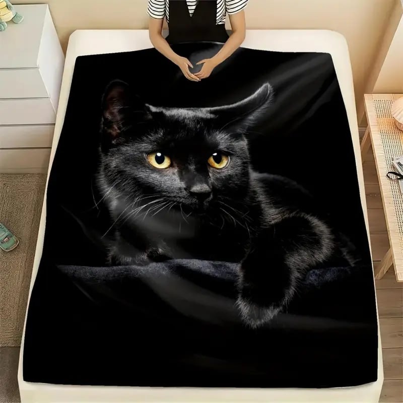 MidnightPurr – Black Cat Flannel Blanket