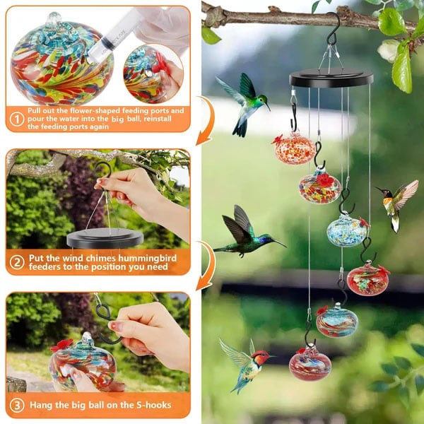TwinkleSip | 2-in-1 Wind Chime Hummingbird Feeder