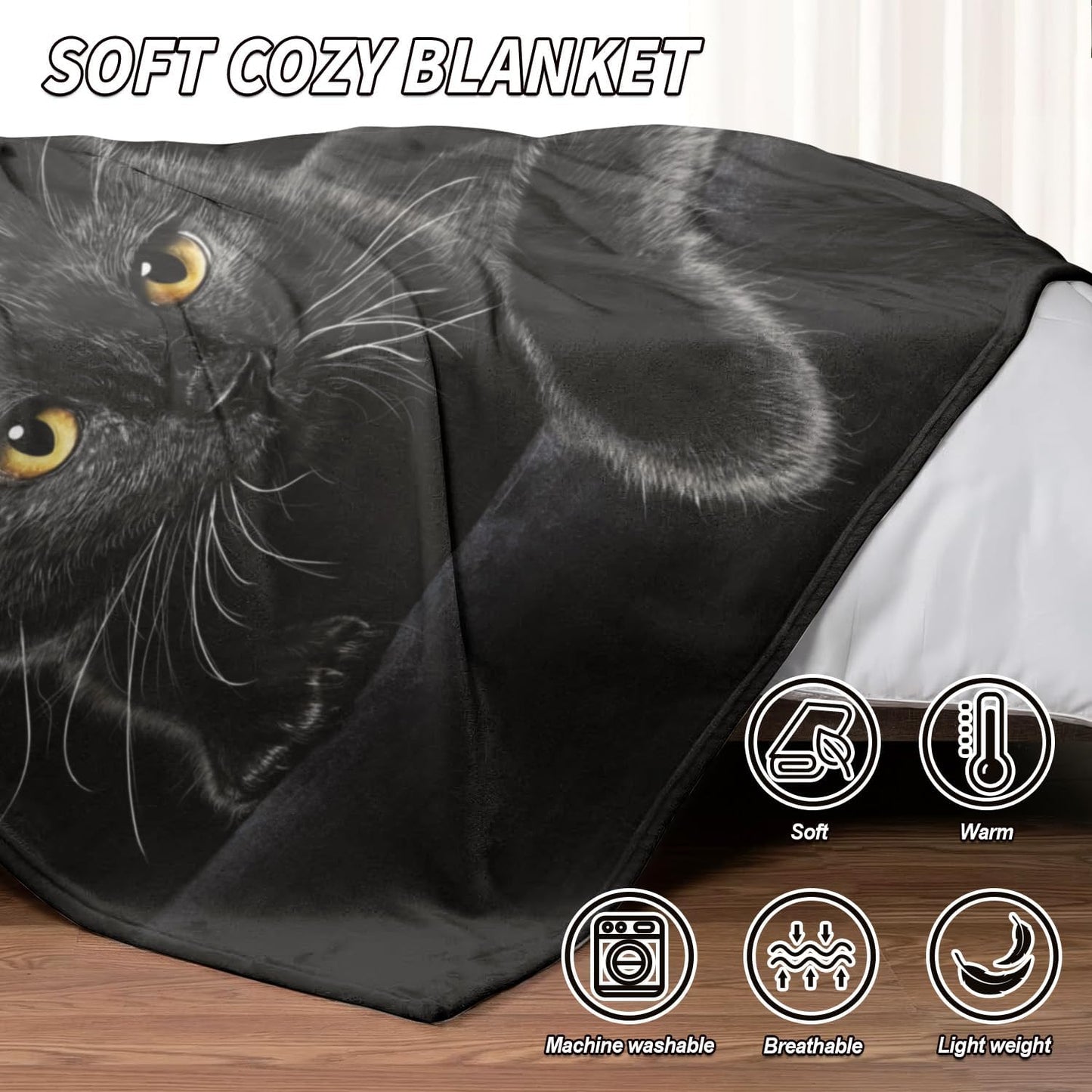 MidnightPurr – Black Cat Flannel Blanket
