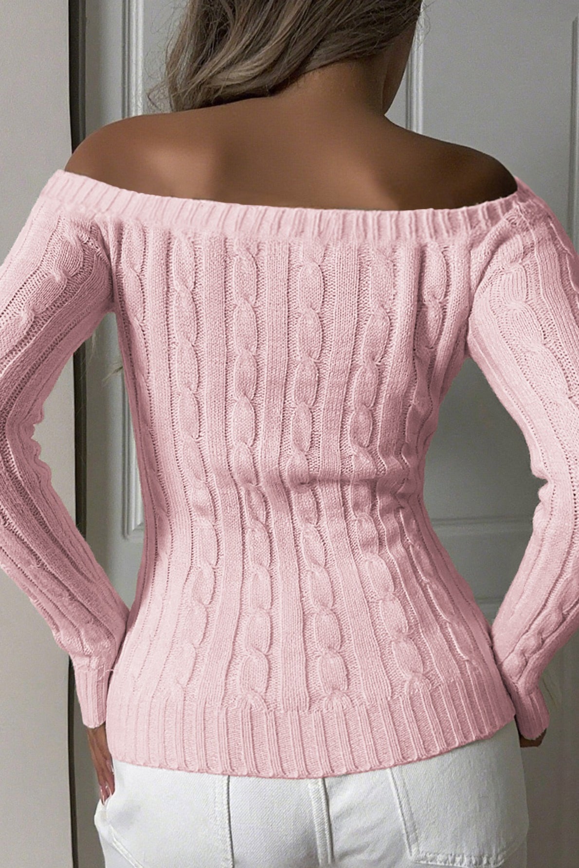 VelvetHue – Sleek Slim Fit Off-Shoulder Sweater
