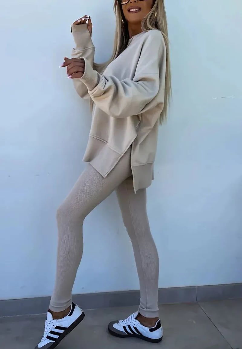 SoftEase | Comfy Slit Sweatshirt Two-Piece Set