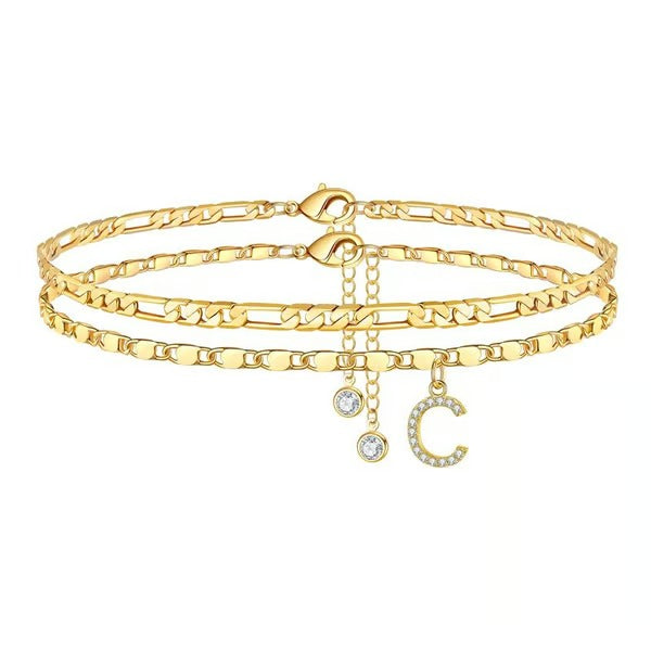 CharmLuxe – Letter Layered Ankle Bracelet Set