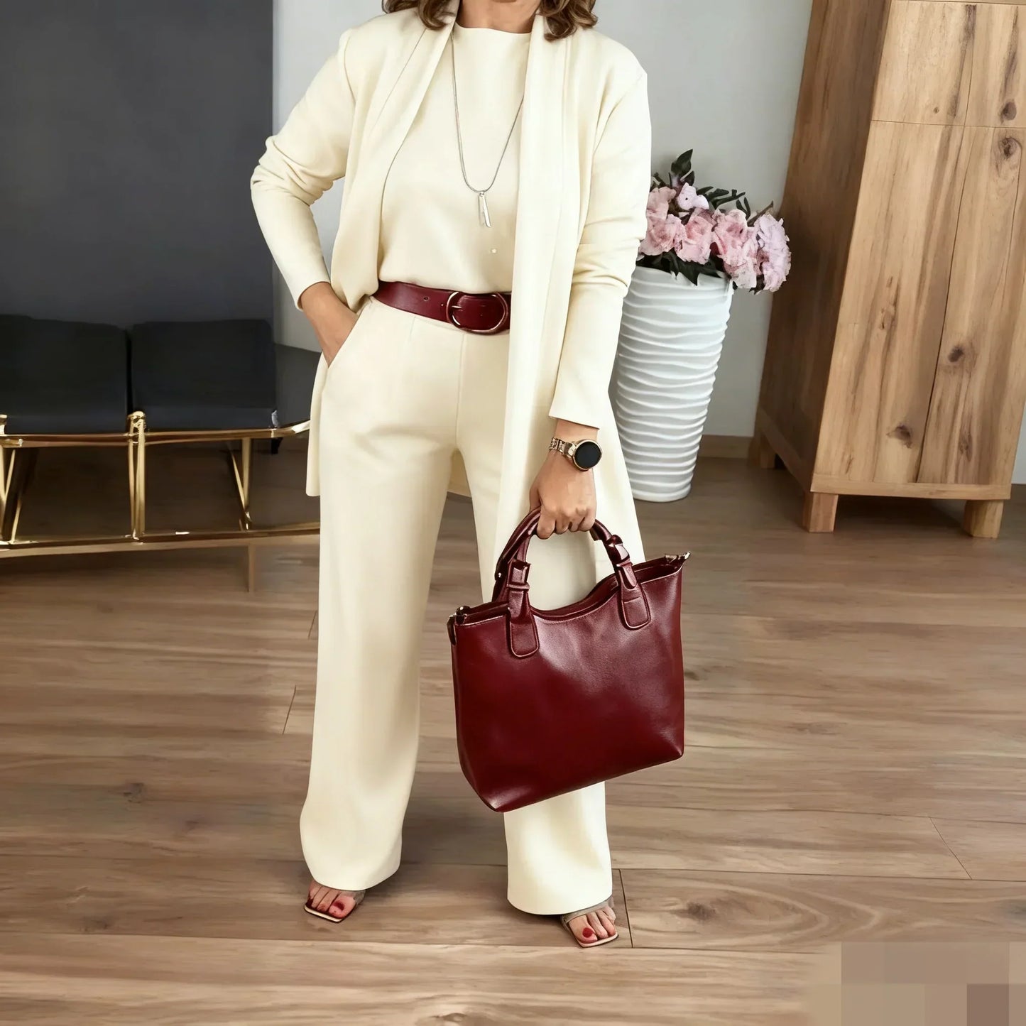 TrendyTrio – Sophisticated Cardigan & Pants Set