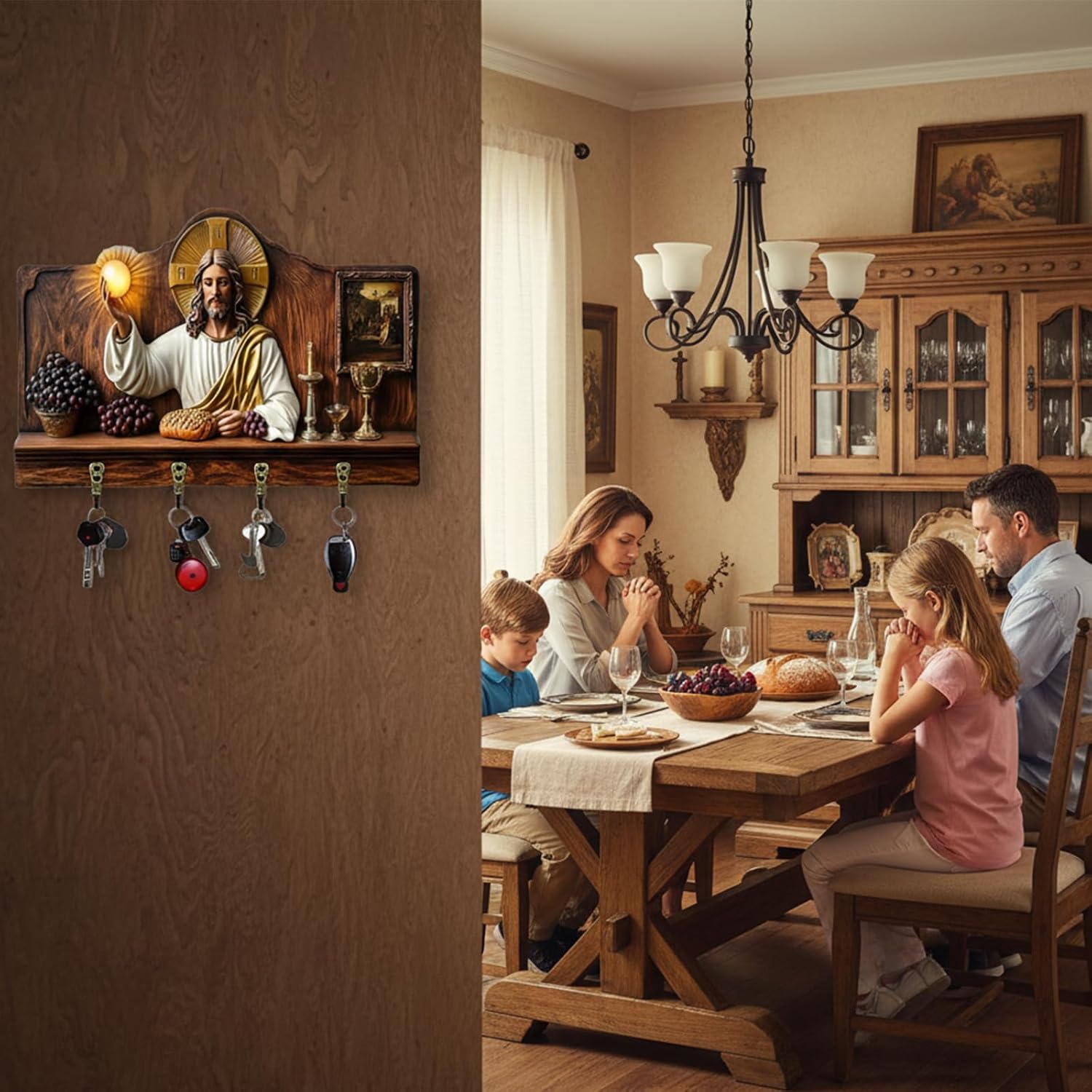 ⏰Final 2 Hours: Only  $9.99 🎁✝️Communion themed wooden multifunctional home key holder (11.8 "X9 in")