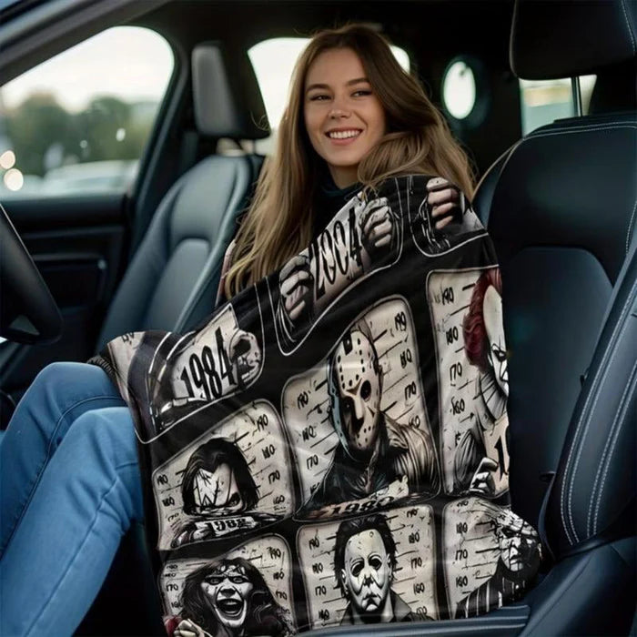 SpookySnug - Horror Mugshot Throw Blanket | Cozy Comfort with a Creepy Twist