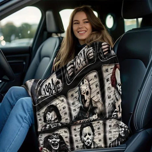 SpookySnug - Horror Mugshot Throw Blanket | Cozy Comfort with a Creepy Twist