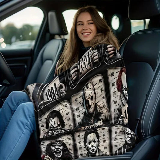 SpookySnug - Horror Mugshot Throw Blanket | Cozy Comfort with a Creepy Twist
