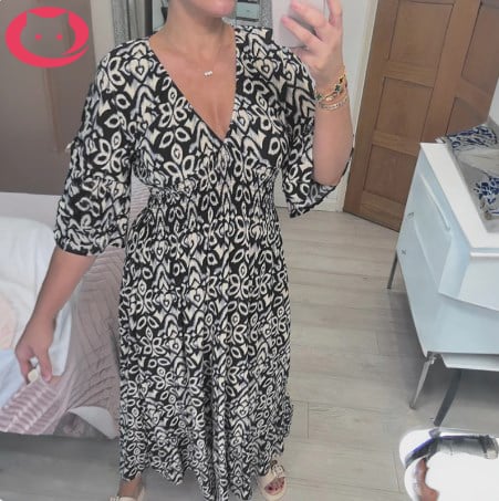 BohoChic – Printed V Neck Wrap Maxi Dress